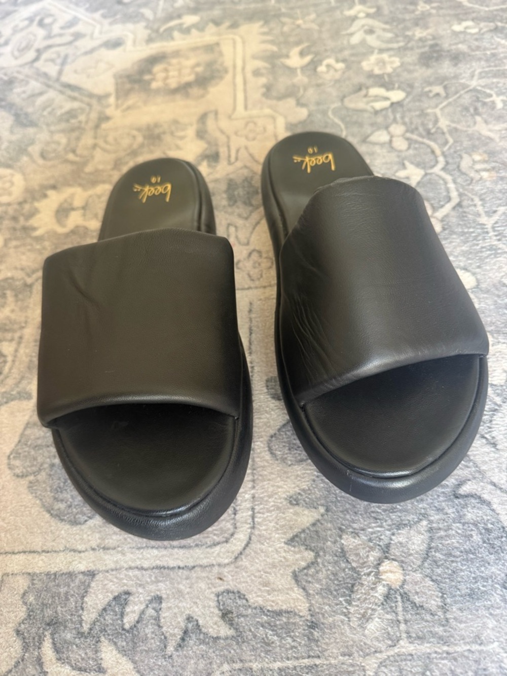 Beek Black Leather Platform Slide Sandals Size 10 NWT/Unworn